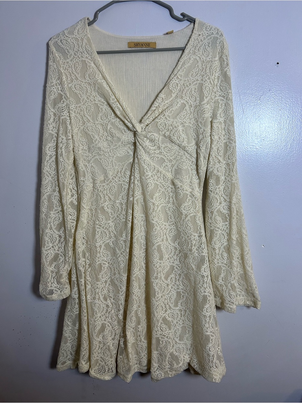 Shyanne Cream Lace V-Neck Long Sleeve Lace Dress